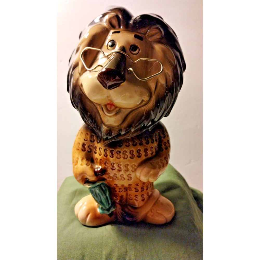 Lefton Ceramic Lion Professor Bank 8 inches tall Glasses #H13384